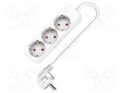 Extension lead; 3x1.5mm2; Schuko; Sockets: 3; PVC; white; 1.5m; 16A