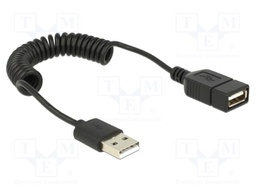 Cable; coiled,USB 2.0; USB A socket,USB A plug; black; 28AWG