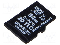 Memory card; industrial; 3D TLC,microSD; UHS I U1; 64GB; 0÷70°C