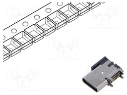 Socket; USB C; SMT; PIN: 16; side,angled 90°; top board mount; 5A