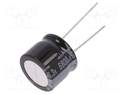 Capacitor: electrolytic; THT; 6800uF; 6.3VDC; Ø18x15mm; ±20%; 1000h