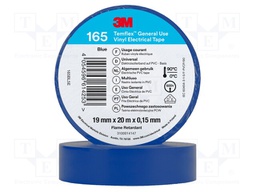 Tape: electrical insulating; W: 19mm; L: 20m; Thk: 0.15mm; blue; 200%