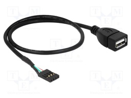 Cable; USB 2.0; USB A socket,4pin pin header; 0.4m; black
