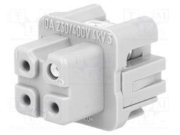 Connector: HAN; female; Han A; PIN: 4; 3+PE; size 3A; screw terminal