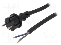 Cable; CEE 7/17 (C) plug,wires; 5m; black; rubber; 2x2,5mm2; 16A