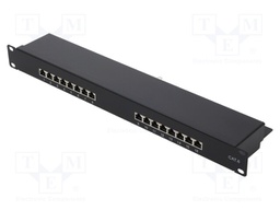 Patch panel; RJ45; Cat: 6; RACK; Colour: black; Number of ports: 16