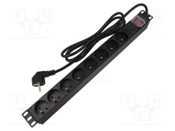 Plug socket strip: protective; Sockets: 8; 230VAC; 16A; black; 2m