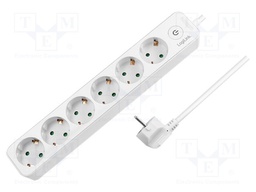 Plug socket strip: protective; Sockets: 6; 250VAC; 16A; 1.5m; IP20