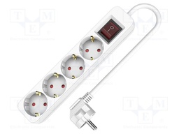 Extension lead; 3x1.5mm2; Schuko; Sockets: 4; PVC; white; 3m; 16A