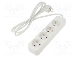 Extension lead; 3x1mm2; Sockets: 4; rubber; white; 1.5m; 10A