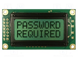 Display: LCD; STN Positive; 8x2; yellow-green; 58x32mm; 2x7; 3.3V