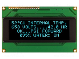 Display: OLED; alphanumeric; 20x4; Dim: 98x60x10mm; blue; PIN: 16