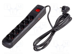 Plug socket strip: protective; Sockets: 5; 250VAC; 10A; black