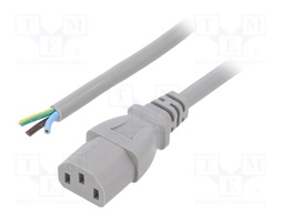Cable; IEC C13 female,wires; 3m; grey; PVC; 3x1mm2; 10A; 250V