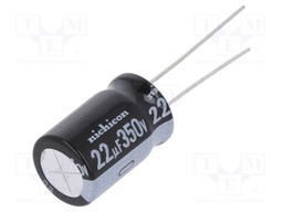Capacitor: electrolytic; THT; 22uF; 350VDC; Ø12.5x20mm; Pitch: 5mm