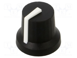 Knob; with pointer; rubber,plastic; Øshaft: 6mm; black; push-in