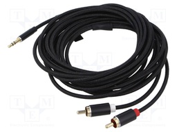 Cable; Jack 3.5mm plug,RCA plug x2; 5m; Plating: gold-plated