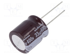 Capacitor: electrolytic; THT; 33uF; 400VDC; Ø18x20mm; Pitch: 7.5mm