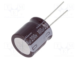 Capacitor: electrolytic; THT; 100uF; 200VDC; Ø18x20mm; Pitch: 7.5mm