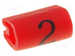 Markers for cables and wires; Label symbol: 2; 1.5÷2mm; PVC; red