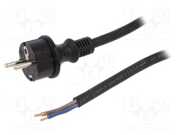 Cable; SCHUKO plug,CEE 7/7 (E/F) plug,wires; 3m; black; rubber
