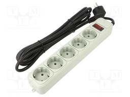 Plug socket strip: protective; Sockets: 5; 250VAC; 16A; white; 3m