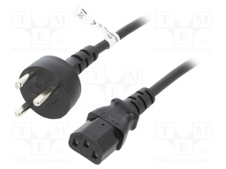 Cable; DE2-13R (K) plug,IEC C13 female; PVC; 2m; black; 10A; 250V