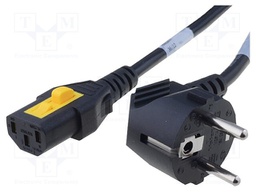 Cable; CEE 7/7 (E/F) plug angled,IEC C13 female; 3m; black; PVC