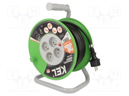 Extension lead; reel; Sockets: 4; PVC; black; 3x1,5mm2; 30m; 16A