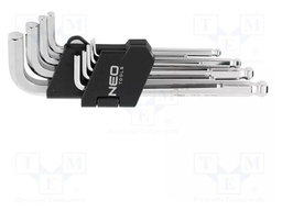Wrenches set; hex key,spherical; Chrom-vanadium steel; 9pcs.
