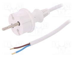 Cable; CEE 7/17 (C) plug,wires; 5m; white; PVC; 2x1mm2; 16A; 250V