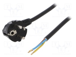 Cable; SCHUKO plug,CEE 7/7 (E/F) plug angled,wires; 2m; black