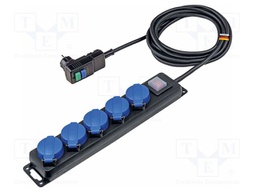 Extension lead; 3G1.5mm2; with flap; Sockets: 5; rubber; black