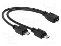 Cable; USB B micro socket,USB B micro plug x2; 0.2m; black