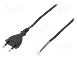 Cable; CEE 7/16 (C) plug,wires; 5m; black; PVC; 2x0,5mm2; 2.5A