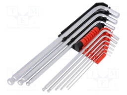 Key set; hexagon keys,spherical; Chrom-vanadium steel; Pcs: 9