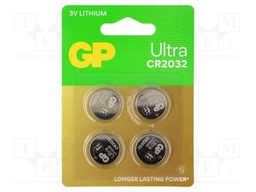 Battery: lithium; CR2032,coin; 3V; 220mAh; non-rechargeable; 4pcs.