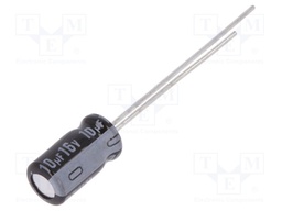 Capacitor: electrolytic; THT; 10uF; 16VDC; Ø5x9mm; Pitch: 2mm; ±20%