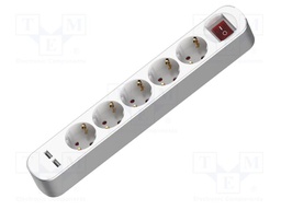 Extension lead; 3x1.5mm2; Schuko; Sockets: 7; PVC; white; 3m; 16A