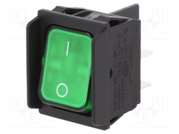 ROCKER; DPST; Pos: 2; OFF-ON; 20A/250VAC; green; IP40; 100mΩ