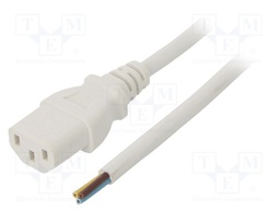 Cable; IEC C13 female,wires; 1m; white; PVC; 3x0,75mm2; 10A; 250V