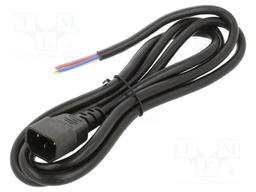 Cable; 3x1mm; IEC C14 male,wires; PVC; Len: 1.8m; black; 10A; 250V