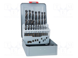 Drill set; Pcs: 19; Mat: HSS; for metal; Conform to: DIN 338 RN