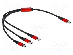 Cable; USB 2.0; Apple Lightning plug,USB C plug x3; 0.3m; black