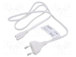 Cable; CEE 7/16 (C) plug,IEC C7 female; 1m; white; 2.5A; 230V