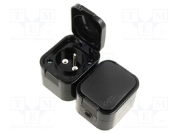 Connector: AC supply; socket; 2P+PE; 250VAC; 16A; black; wall mount