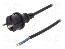 Cable; CEE 7/17 (C) plug,wires; 2m; black; PVC; 2x1,5mm2; 16A; 250V