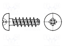Screw; for plastic; 3x18; Head: button; Pozidriv; steel; zinc