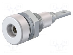 Socket; 2mm banana; 10A; 23mm; white; Mounting: soldered,on panel