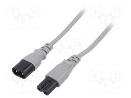 Cable; 2x0.75mm2; IEC C7 female,IEC C8 male; PVC; 1m; grey; 2.5A